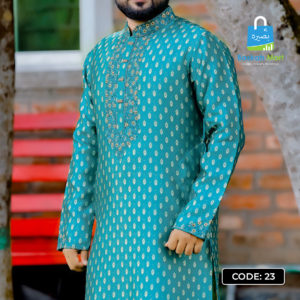 premium quality men's turquoise katan panjabi