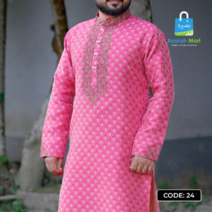 premium quality men's pink katan panjabi